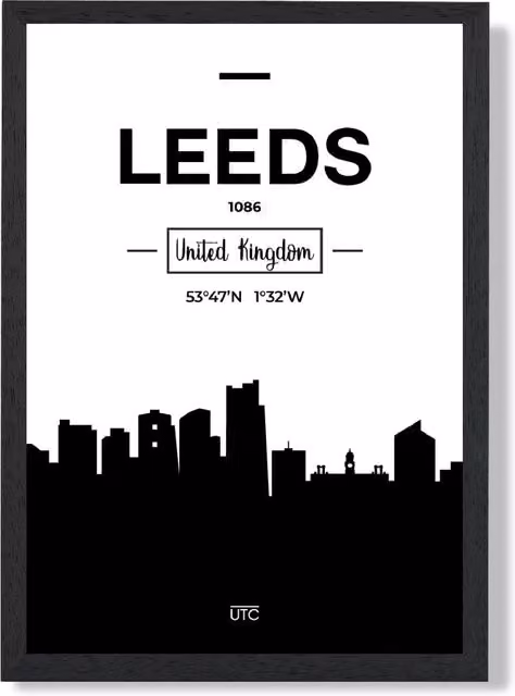 ARTZE Leeds Black and White City Skyline Framed Paper Poster Print – 1
