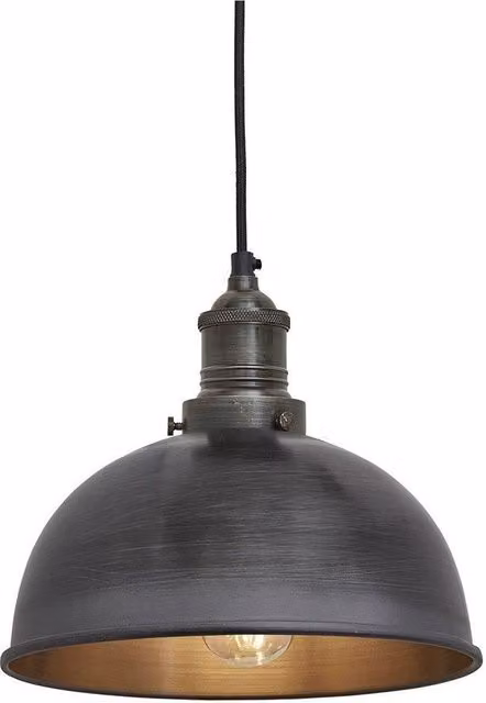 Industville Brooklyn Dome Pendant Light in Grey Metal, Diameter: 20.32 cm