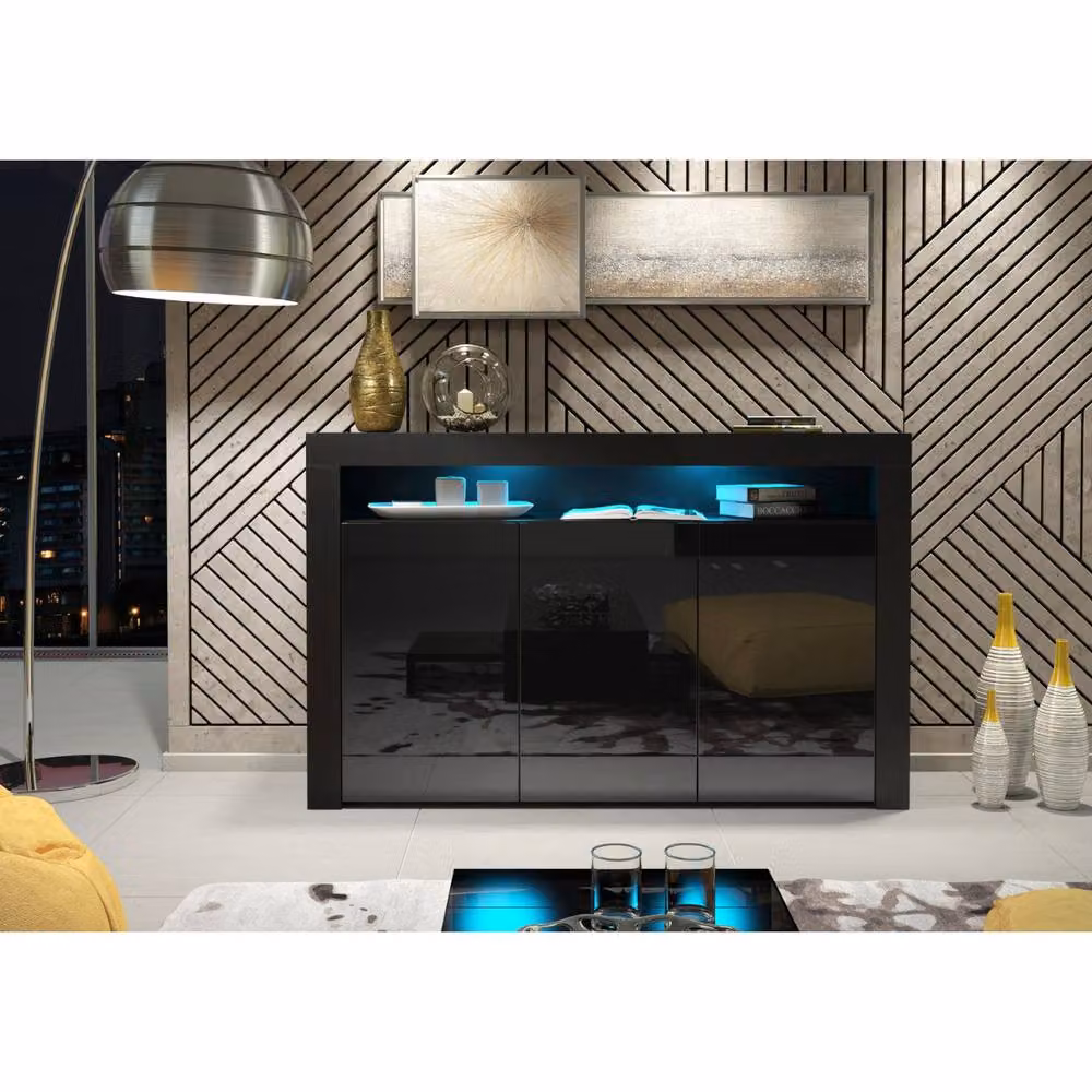 Creative Furniture Aether Sideboard in Black with Glossy Doors and Integrated LED Lighting W/D/H: 155 x 40 x 92 cm – 2
