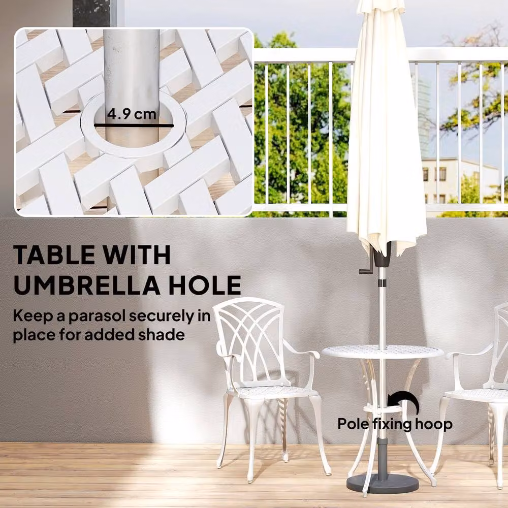 OUTSUNNY 3 Piece Garden Bistro Set with Umbrella Hole in White – 3