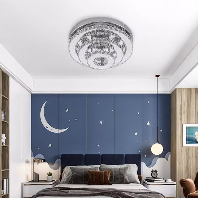 Livingandhome 3-Tier Modern Round Crystal Ceiling Light in Chrome and Transparent White with Cool White Light