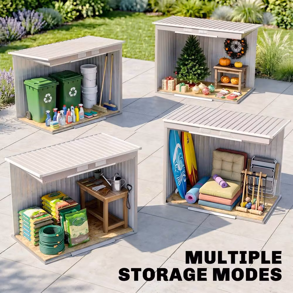 Rolipo Grey Galvanised Steel Garden Shed with Foundation Kit and Double Doors – 6