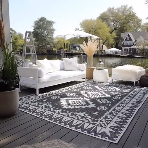 ELLE Decoration Reversible Oriental Indoor and Outdoor Polypropylene Rug in Black, W: 120 cm x L: 170 cm – 1