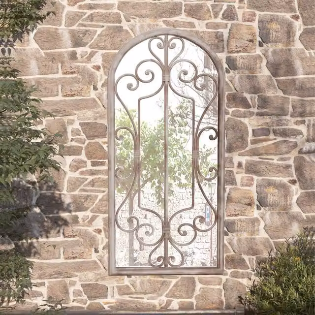 Berkfield Antique Sand Garden Mirror in Beige, Metal, W: 100 cm, H: 45 cm