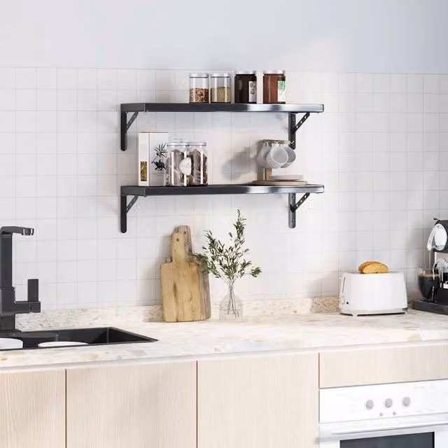 Berkfield Home Black Stainless Steel Shelf Brackets, 4 Pack, W/D/H: 23.5 x 2.5 x 15.5 cm