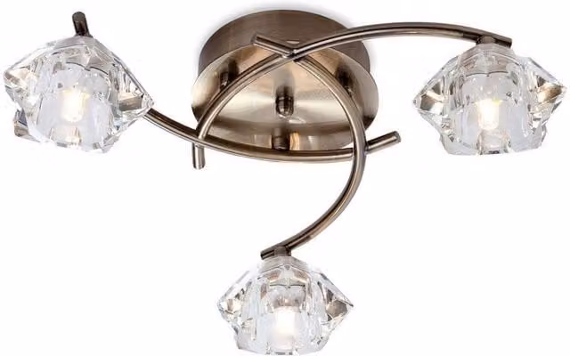 Firstlight Clara 3 Light Flush Multi Arm Ceiling Light in Antique Brass with Clear Glass and G9 Bulbs