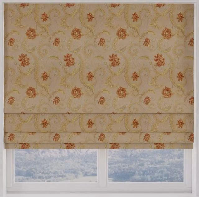 Terrys Floral Blackout Made to Measure Roman Blind in Orange, Gold and Beige