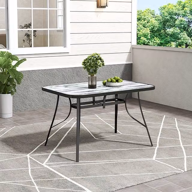 Breeins Black Wood Effect Garden Table with Tempered Glass, W: 120 cm, D: 79.5 cm, H: 71 cm