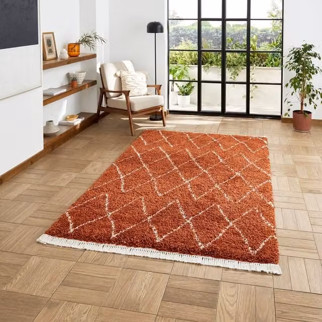 Terrys Boho 8280 Moroccan Shaggy Rectangular Rug in Rust Orange