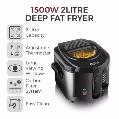 Tower T17001 Deep Fat Fryer with Adjustable Thermostat, 2L, 1500W, Black – 2