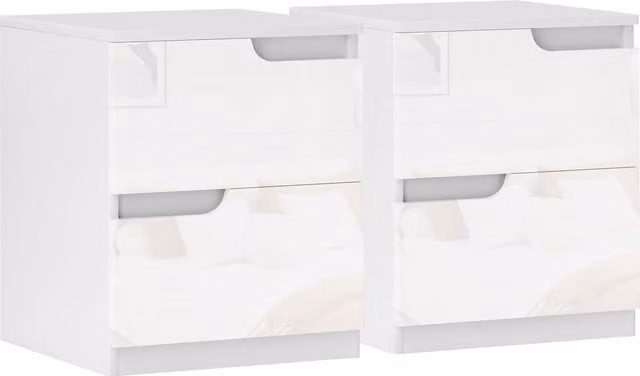 HOMCOM Set of 2 High Gloss Modern Bedside Tables in White – 1