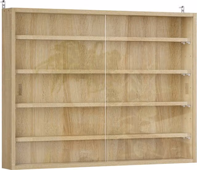 HOMCOM 5-Tier Wall Mounted Display Shelf Unit with Glass Doors and 4 Adjustable Shelves in Oak Brown, W: 80 cm, H: 60 cm, D: 60 cm – 1