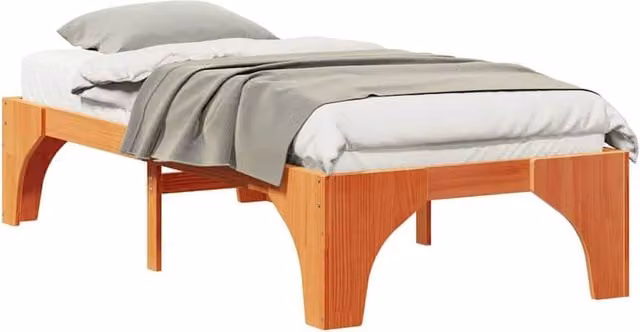Berkfield Home Stylish Floor Bed Frame with Storage in Brown Solid Pine Wood, W/D/H: 90 x 200 cm – 1