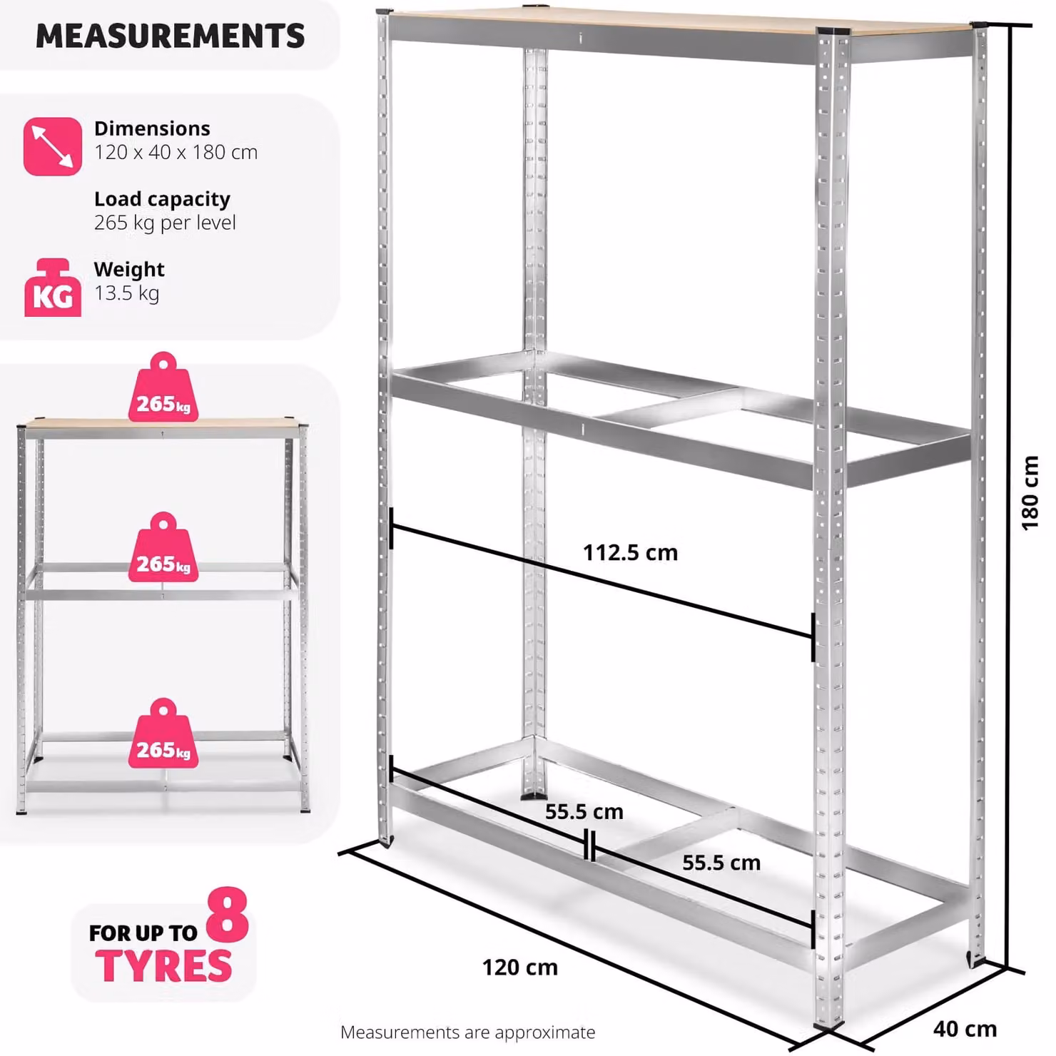tectake Tyre Rack, Grey, W/D/H: 120 x 180 cm – 4