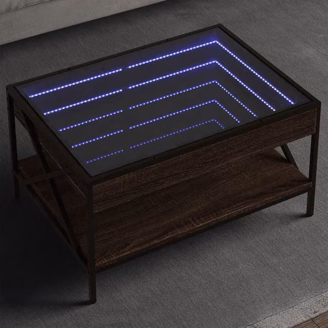 Berkfield Home Infinity LED Coffee Table in Brown Oak, W: 70 cm, D: 50 cm, H: 38 cm