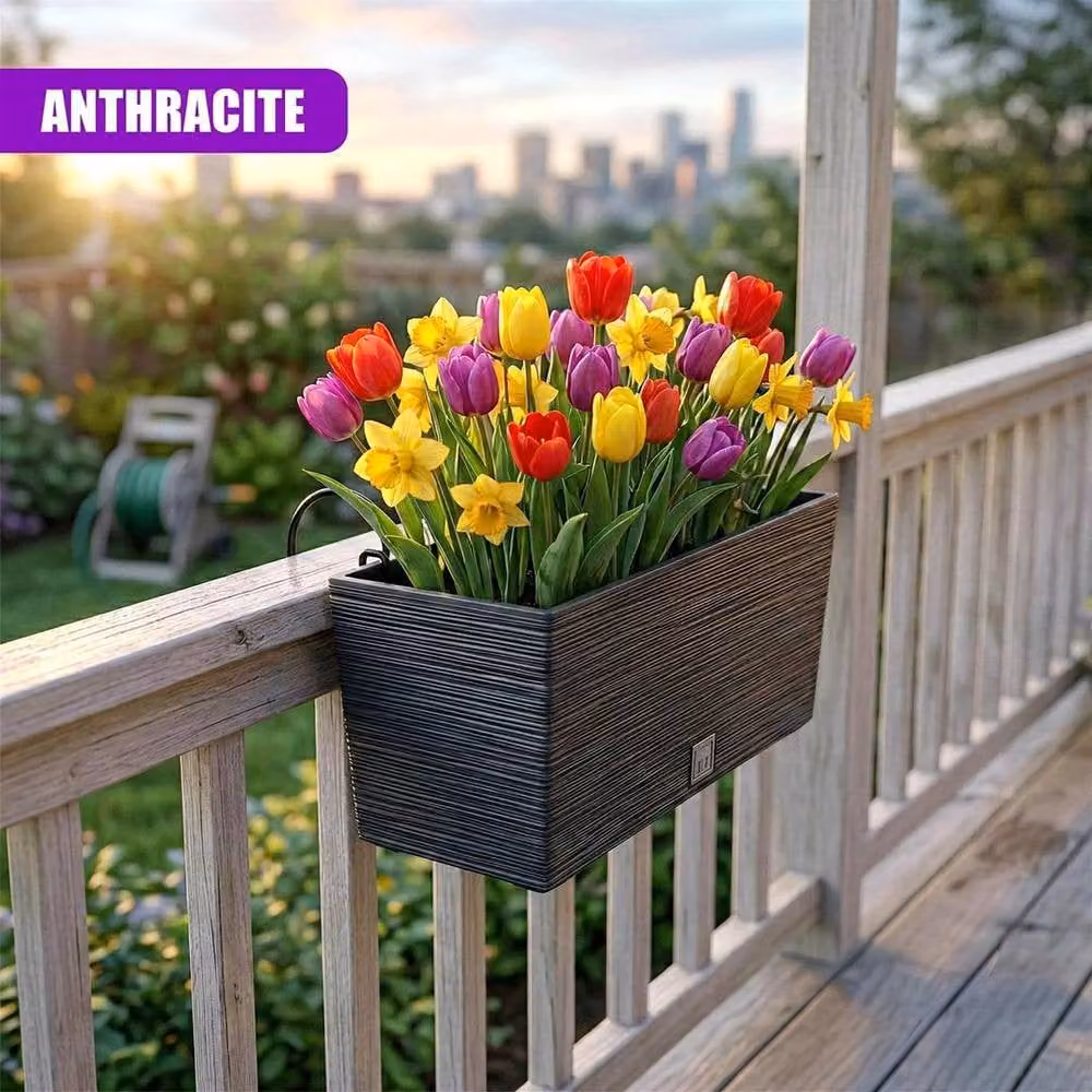 SPETLEK Grey Rectangular Hanging Basket Balcony Planter for Railings W/D/H: 37.5 x 19.5 x 16.5 cm – 2
