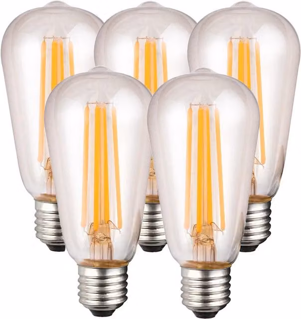 Harper Living 8W ST64 E27 LED Filament Bulb, Warm White, Transparent, Dimmable, Pack of 5