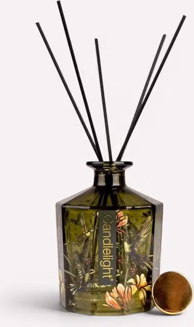 Candlelight Hummingbird Collection Peony Scented Reed Diffuser, 250ml, Green and Gold