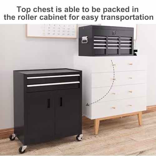 HOMCOM Metal Tool Chest and Roller Cabinet Combo with 6 Drawers, Black, W: 61.6 cm, D: 33.0 cm, H: 108.0 cm – 8
