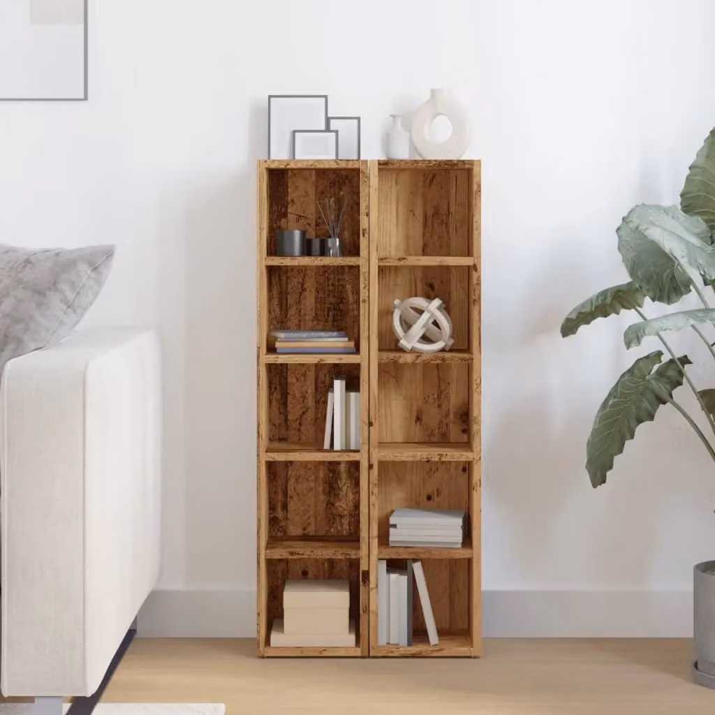 Berkfield Home Artisan Oak CD Cabinets, 2 Piece Set, Brown, W/D/H: 21 x 16 x 93.5 cm – 3