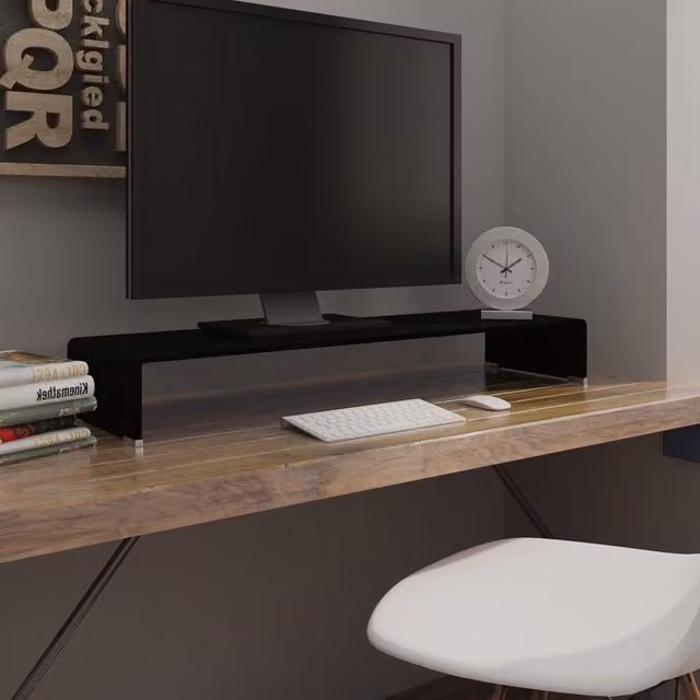 Berkfield Home Black Glass TV Stand and Monitor Riser, W: 100 cm, D: 30 cm, H: 13 cm