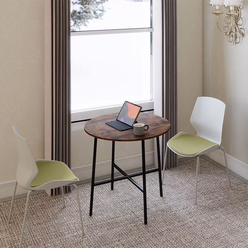 Levede Round Dining Table for 4 Adults, Brown and Black, W/D/H: 80 x 80 x 75 cm – 2