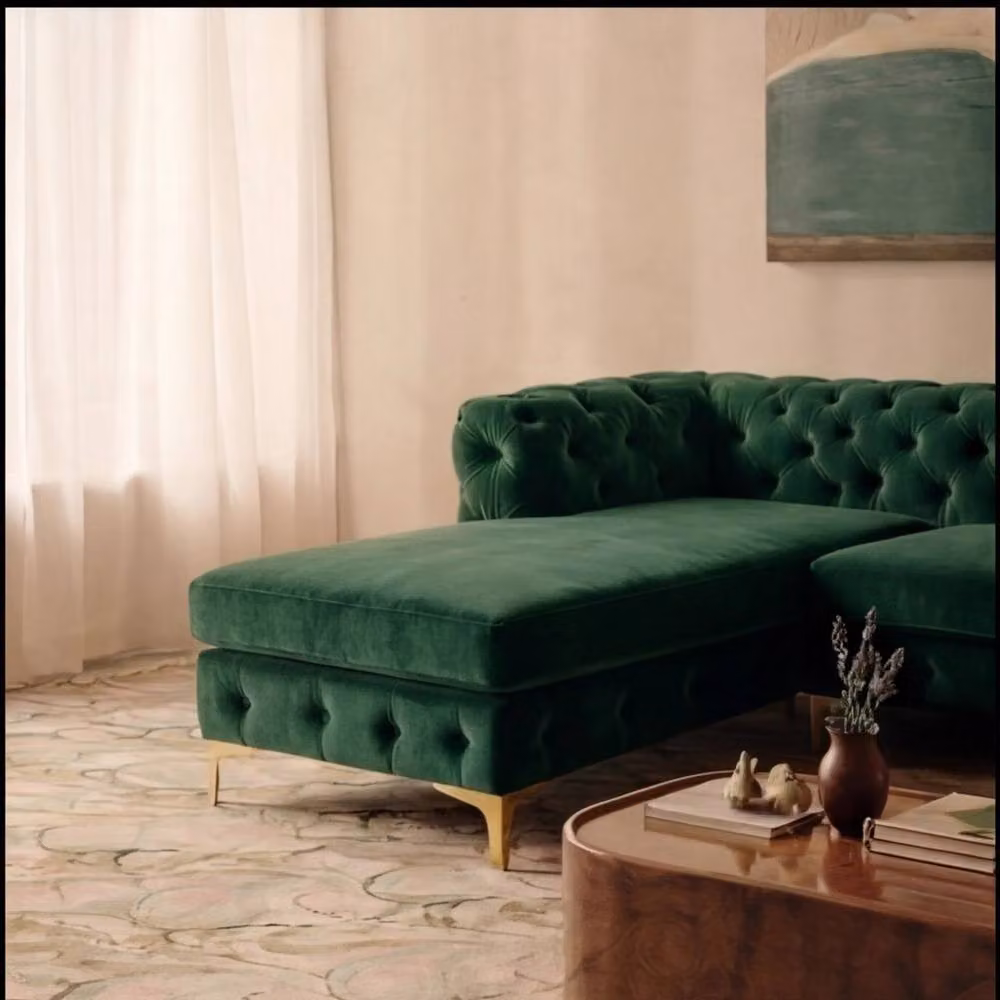 Sofaya Monaco Chesterfield 3 Seater L-Shaped Sofa in Green Velvet with Left Hand Chaise – 2