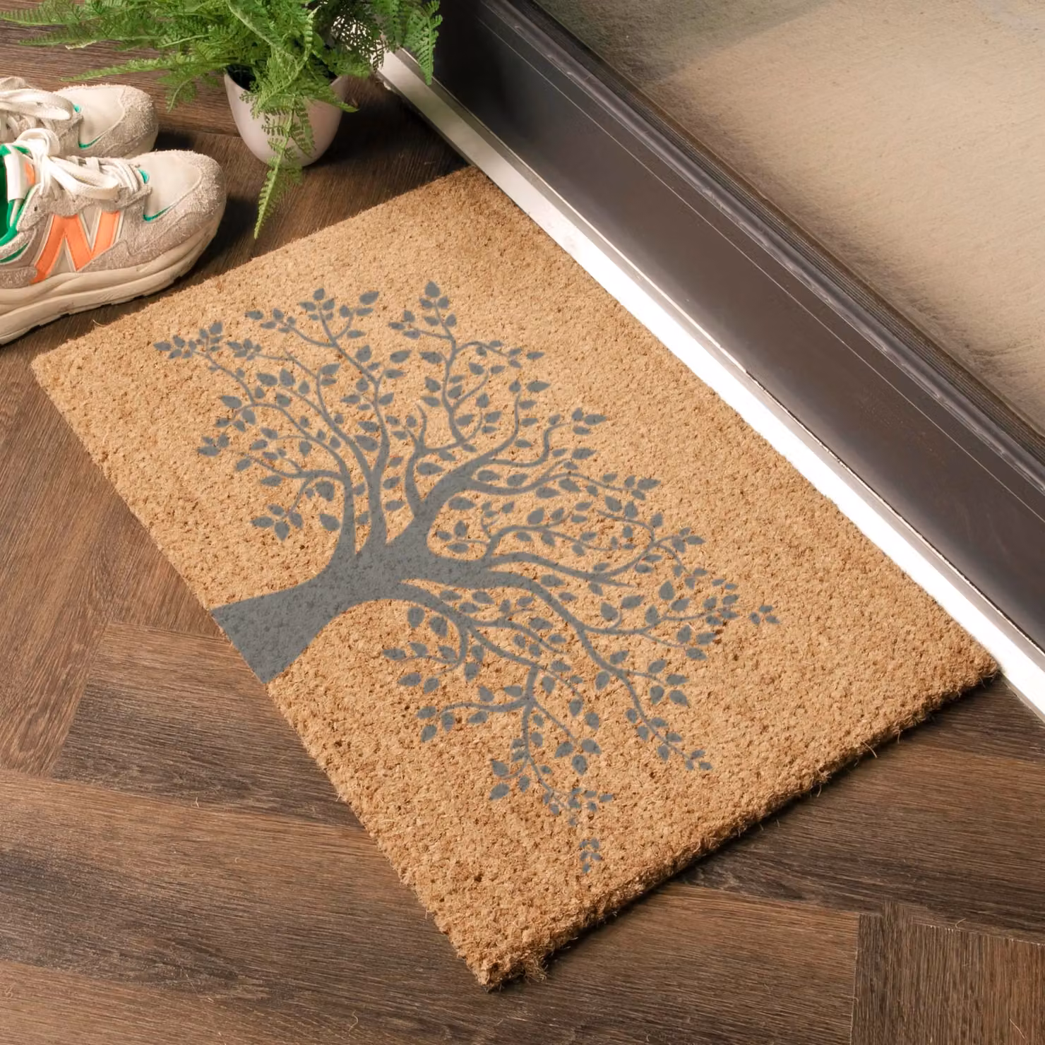Artsy Mats Tree of Life Grey Coir Doormat, W: 60 cm, D: 40 cm – 2