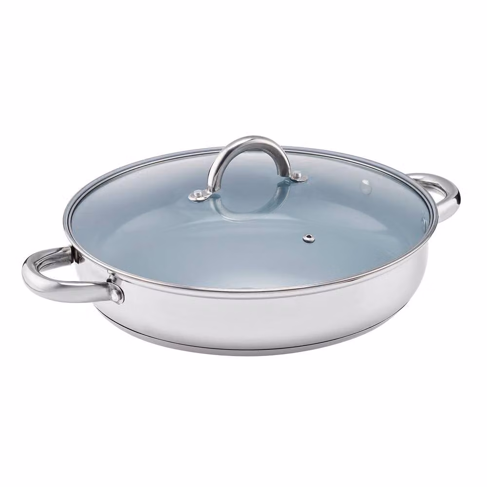 Cooks Professional Silver Stainless Steel Ceramic Non-Stick Sauté Pan with Glass Lid – 3