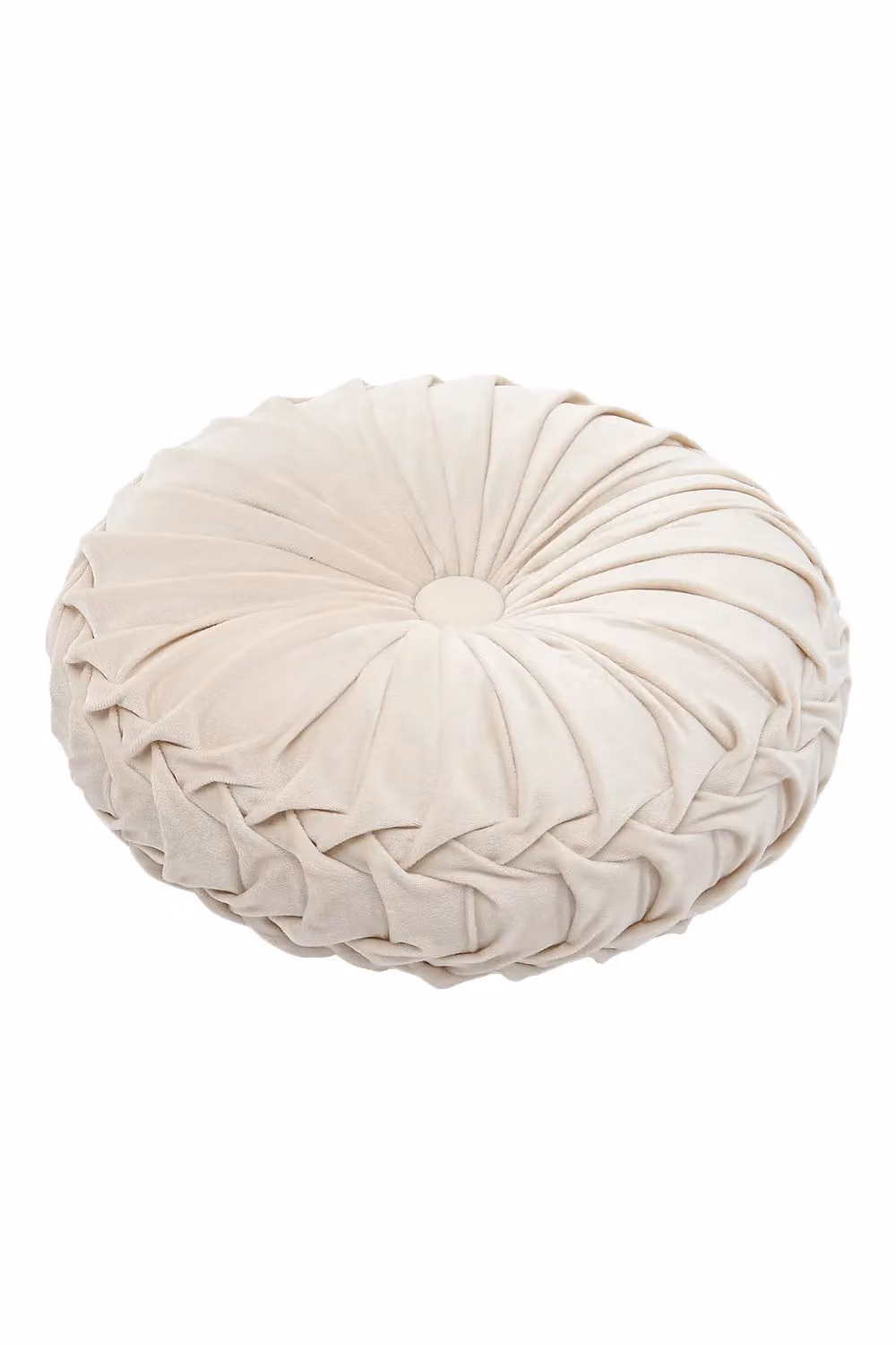 Living and Home Beige Round Velvet Pleated Pumpkin Cushion, Diameter: 45 cm – 2