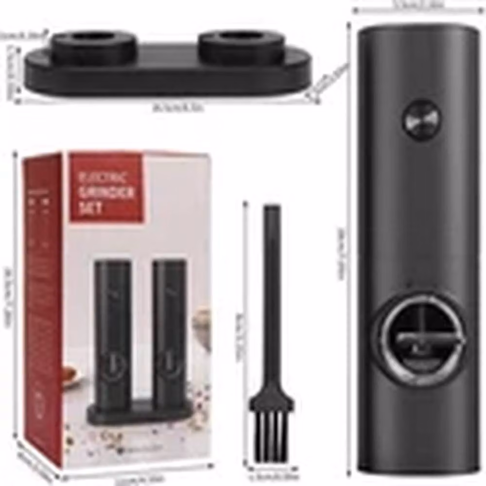 EONLION 2-Pack Electric Salt and Pepper Grinders with Adjustable LED Mill in Black – 2