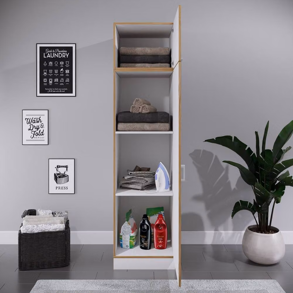 VCM Rislo Freestanding Multi-purpose Cabinet in White with Hinged Doors and Internal Shelves, H 200 x W 50 x D 60 cm – 2