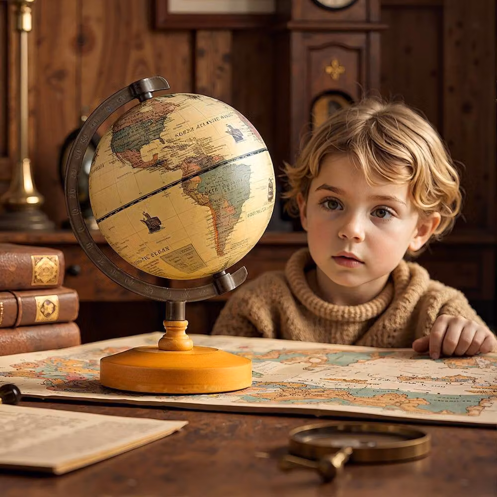 Costway Antique Mini Rotating World Globe in Bronze, Diameter: 14 cm – 3
