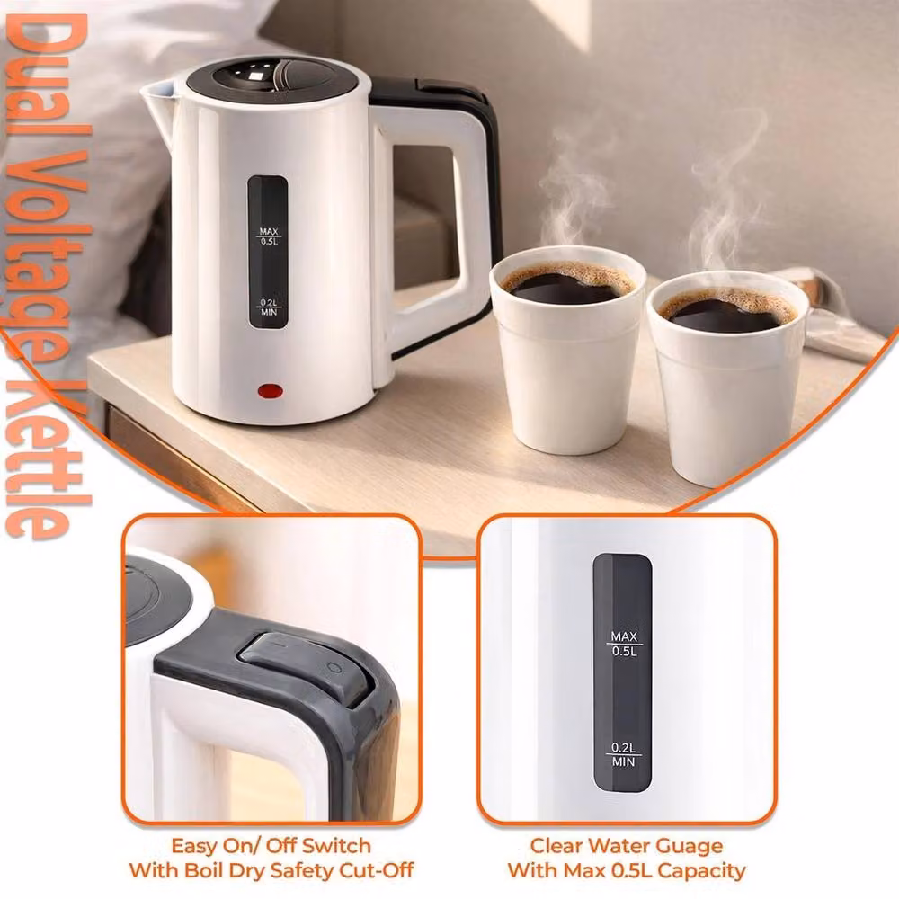 Havendro White Compact Dual Voltage Travel Kettle, 0.5 l – 4