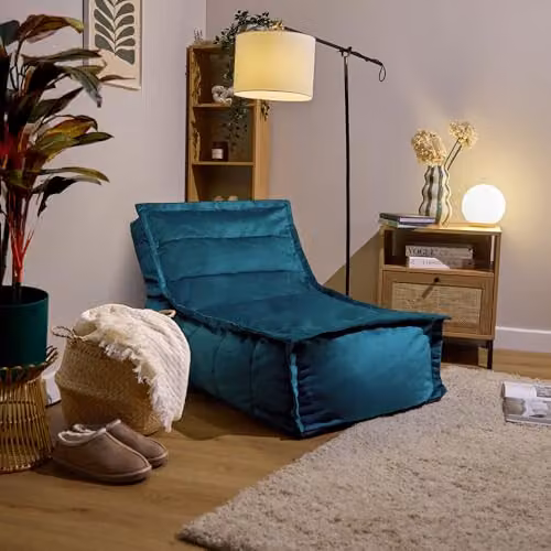 icon Dolce Velvet Bean Bag Lounger Set of 2 with Filling, Petrol Blue – 2