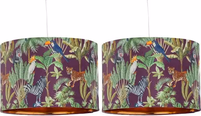 First Choice Lighting Set of 2 Safari Velvet Easy Fit Round Pendant or Table Lamp Shades in Green and Gold/Brass, Diameter: 30 cm – 1