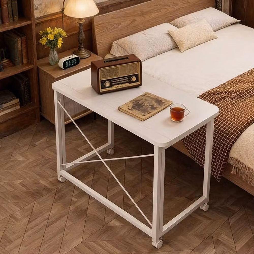 FORGEVIO Rolling Folding Computer Desk in White for Home Office – 4