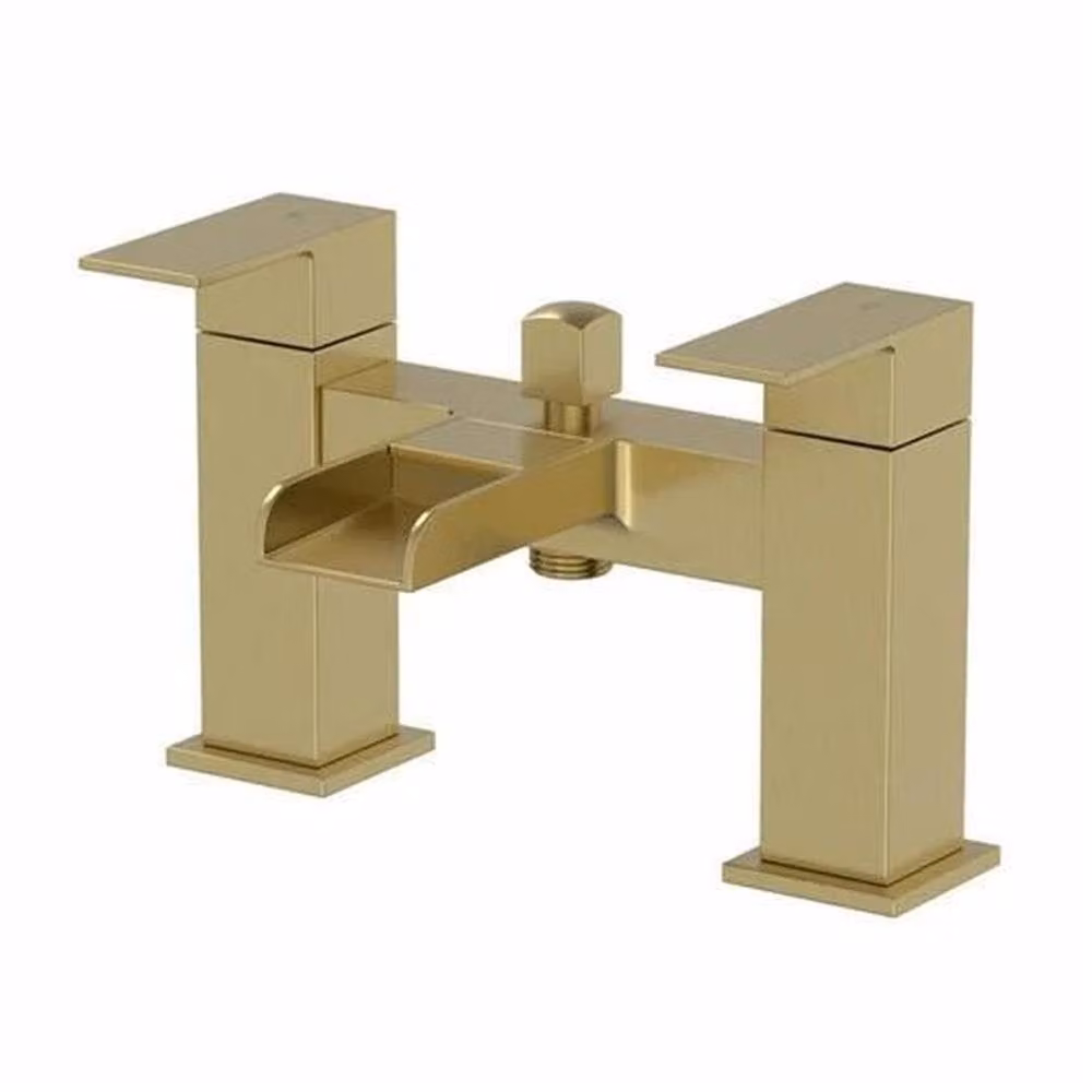 SPETLEK Brushed Brass Square Waterfall Bath Shower Mixer Tap Kit in Gold, W: 100 cm x H: 40 cm – 2