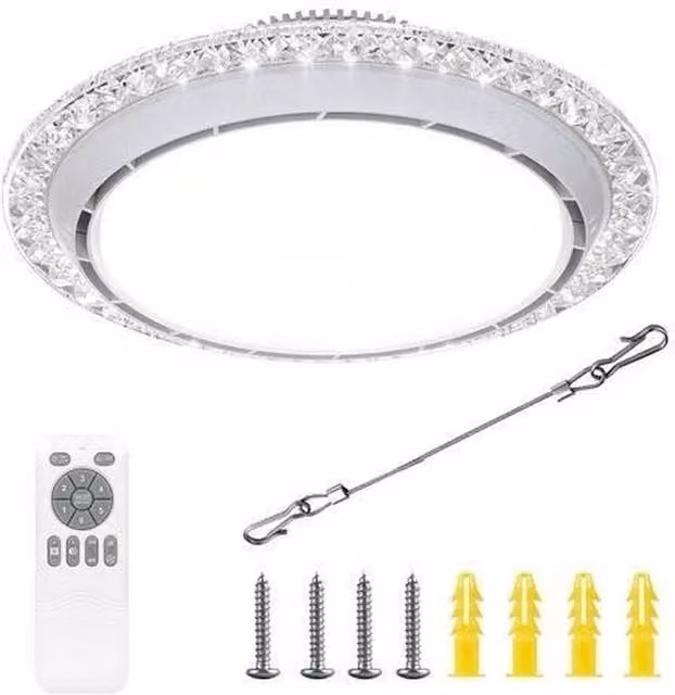 Kelvenix Dimmable LED Crystal Ceiling Fan Light with Remote Control in White