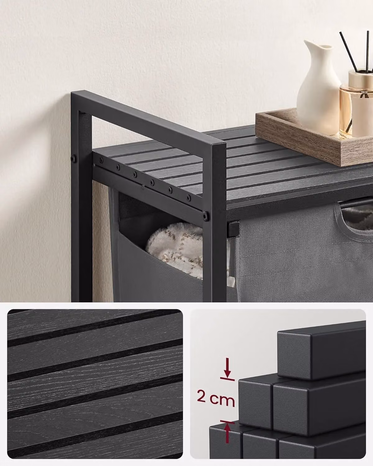 VASAGLE Large Laundry Basket with Shelf and Removable Liner in Grey – 5