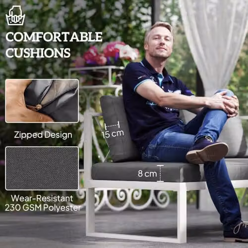 Outsunny 5 Seater L Shaped Garden Furniture Set in Grey with Upholstered Cushions and Coffee Table – 5