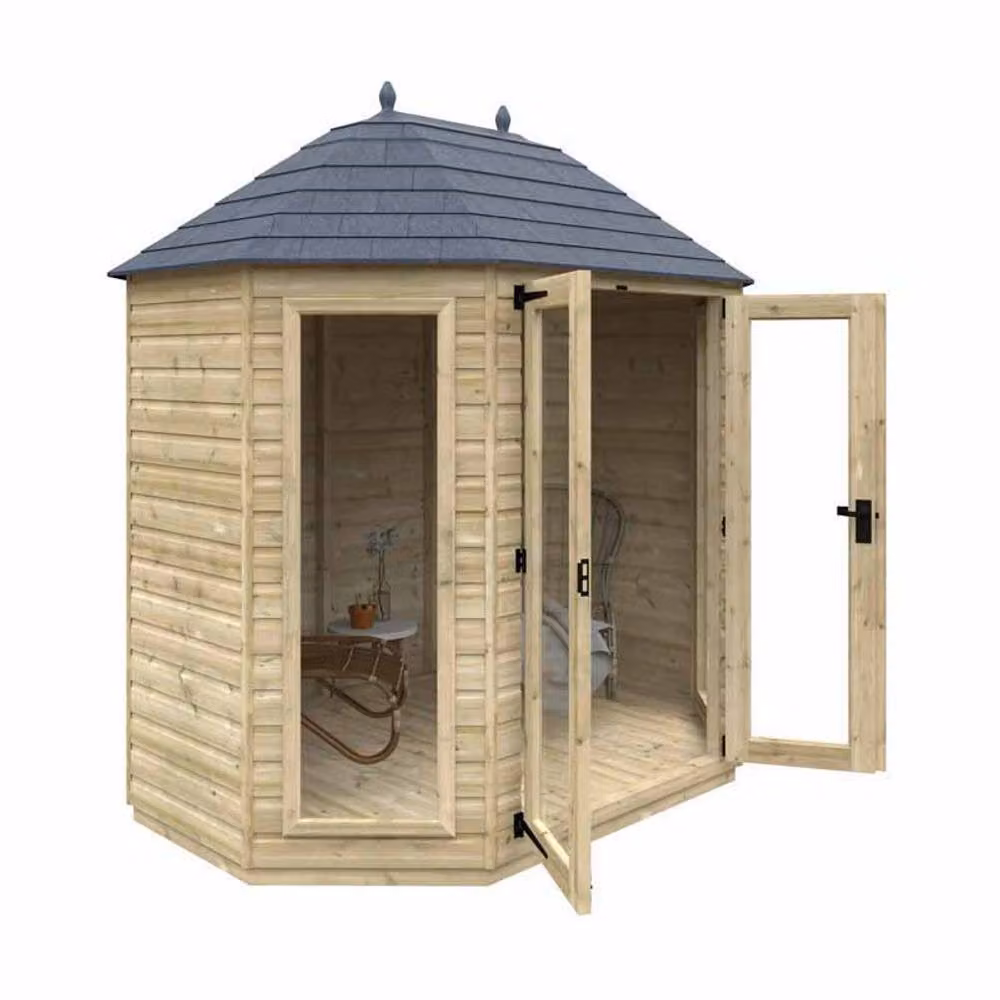 Buttercup Farm Tanalised Octagonal Full Pane 16mm Wooden Shed in Natural – 2