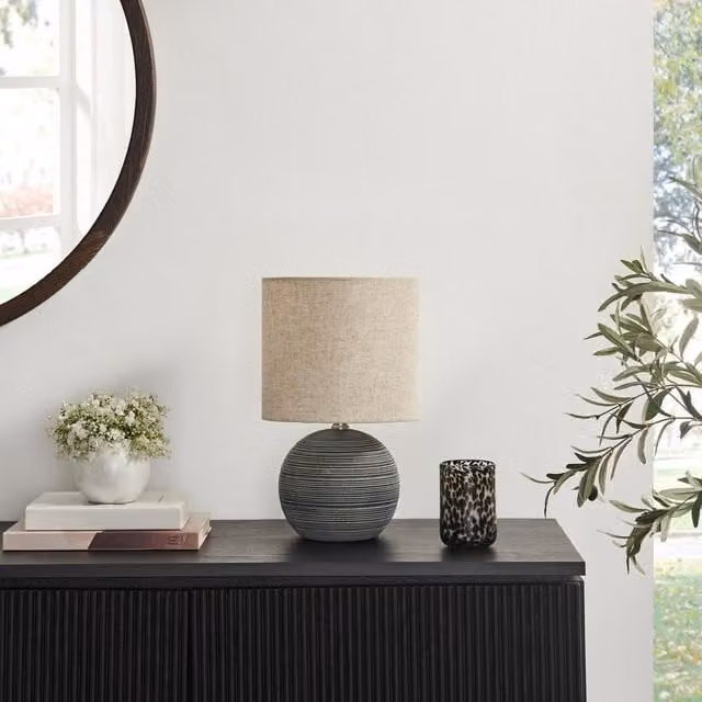 Furniturebox UK Ripple Round Ceramic Table Lamp in Grey, Black and Beige