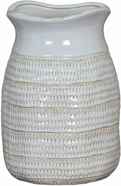 Lemon Pavilion Tava Medium Hewn Ceramic Vase, White, W: 16 cm, D: 16 cm, H: 22 cm – 1