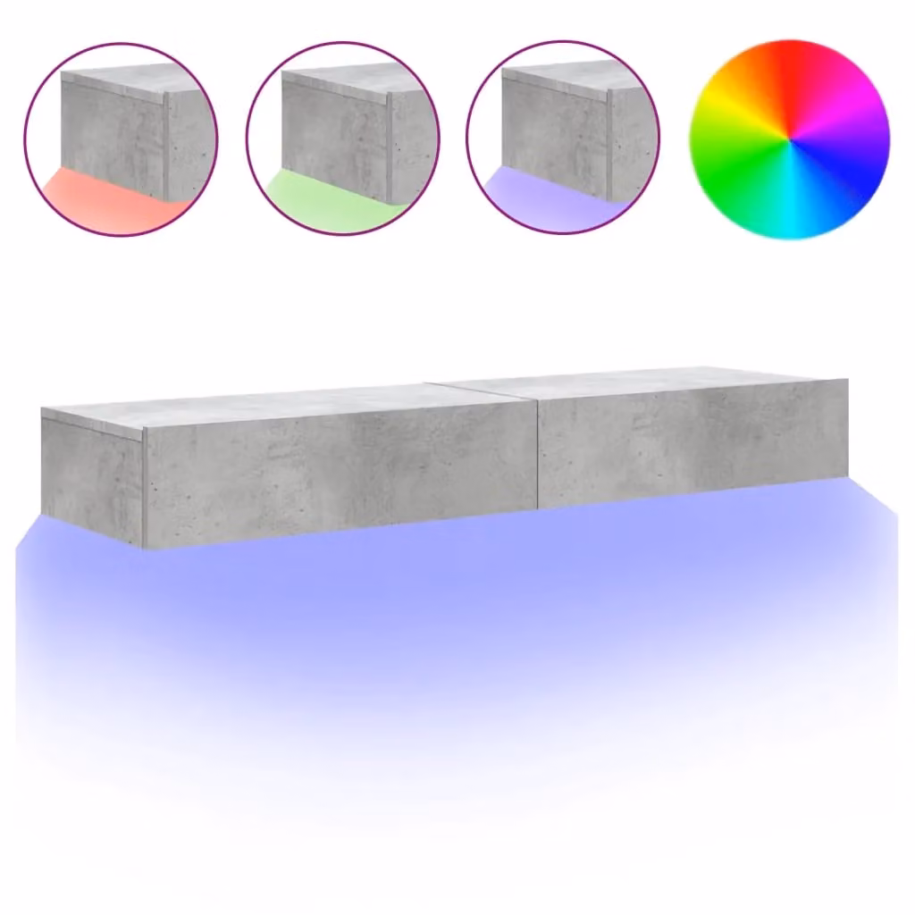 Berkfield Home Set of 2 Modern TV Cabinets with LED Lights in Concrete Grey, W/D/H: 60 x 35 x 15.5 cm – 2
