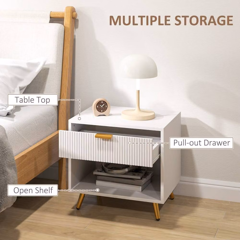Wyld Haus Sedora Vela White and Gold Bedside Table with Ribbed Drawer and Shelf – 4