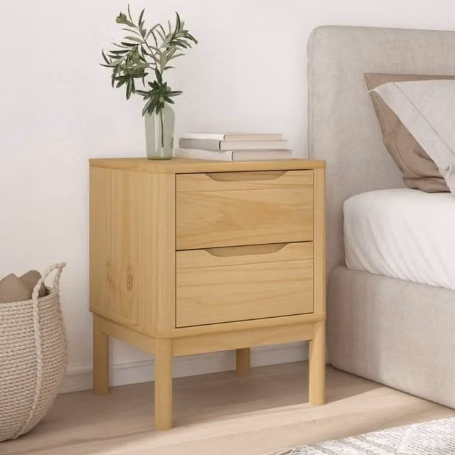 Berkfield Home Beautiful Floro Bedside Cabinet, Wax Brown Solid Pine Wood, W/D/H: 45 x 39 x 57 cm