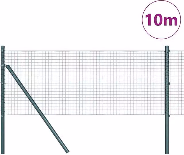 Berkfield Home Green Powder-Coated Steel Welded Wire Fence with 7 Posts, 0.8 x 10 m