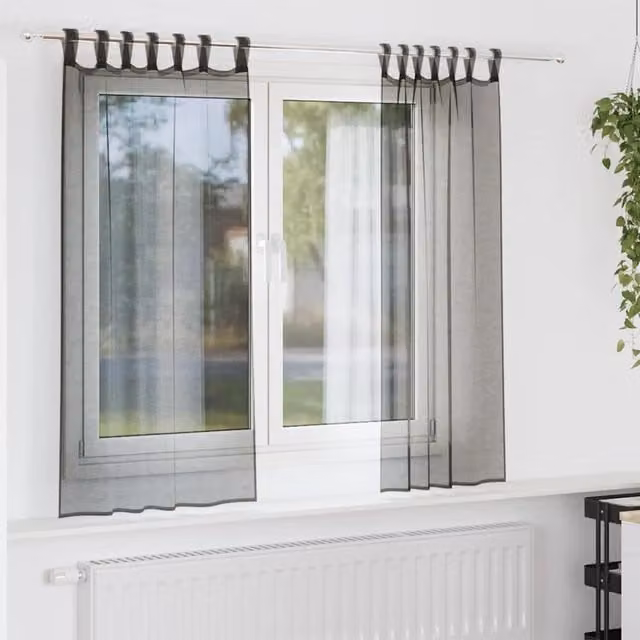 Berkfield Home Black Transparent Voile Tab Top Curtains, 2 Pack