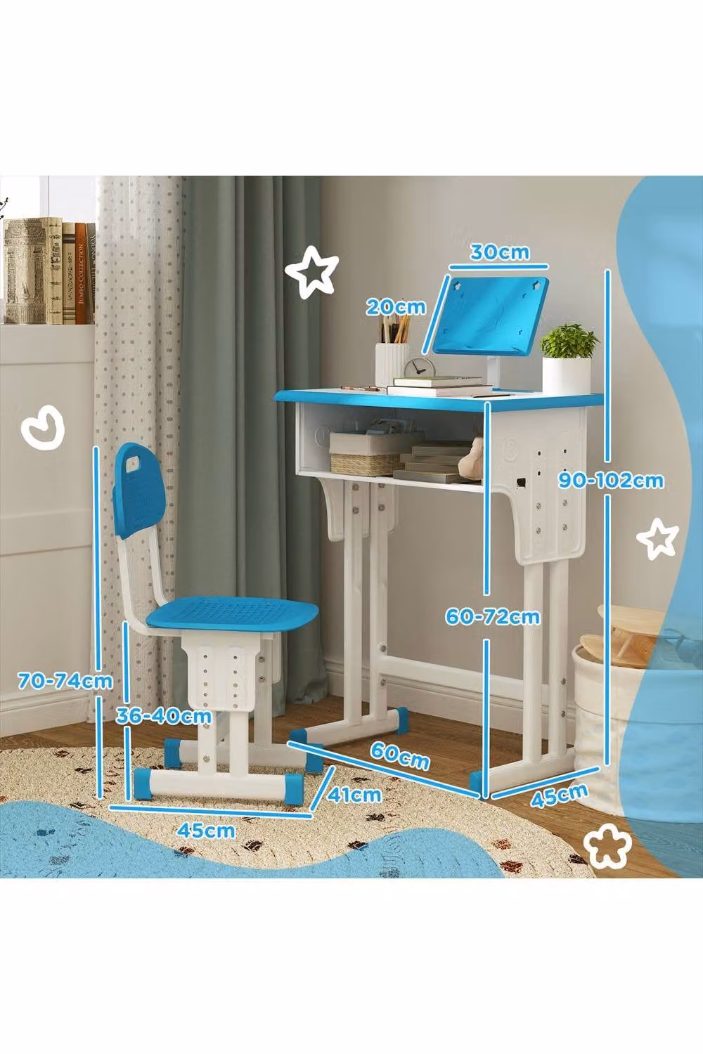 ERGOVEXA Blue Adjustable Kids Desk and Chair Set for Children – 2